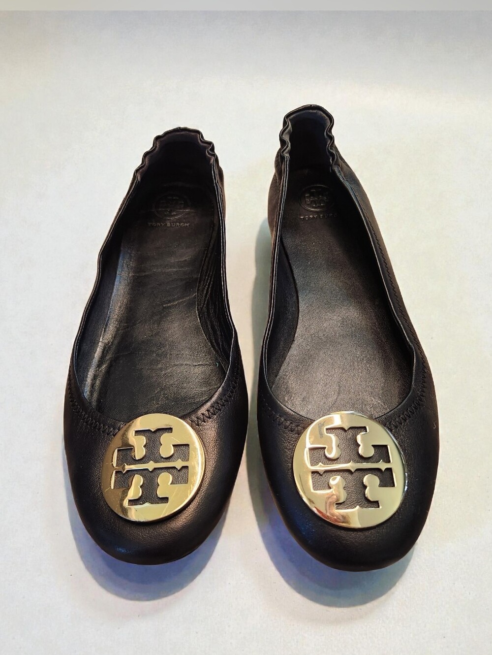 Tory Burch Minnie Travel Ballet Flats- Black & Gold, Est Sz 9.5